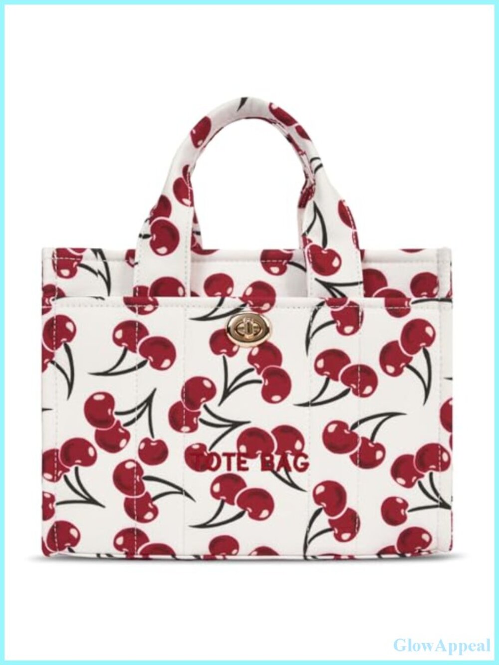 Small Canvas Hobo Tote Bag with Cherry Print, Crossbody Purse with Zipper